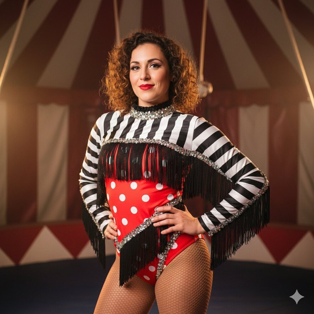 Art Stone Vintage Join the Circus Dance Costume Adult Medium Sequin Fringe Polka